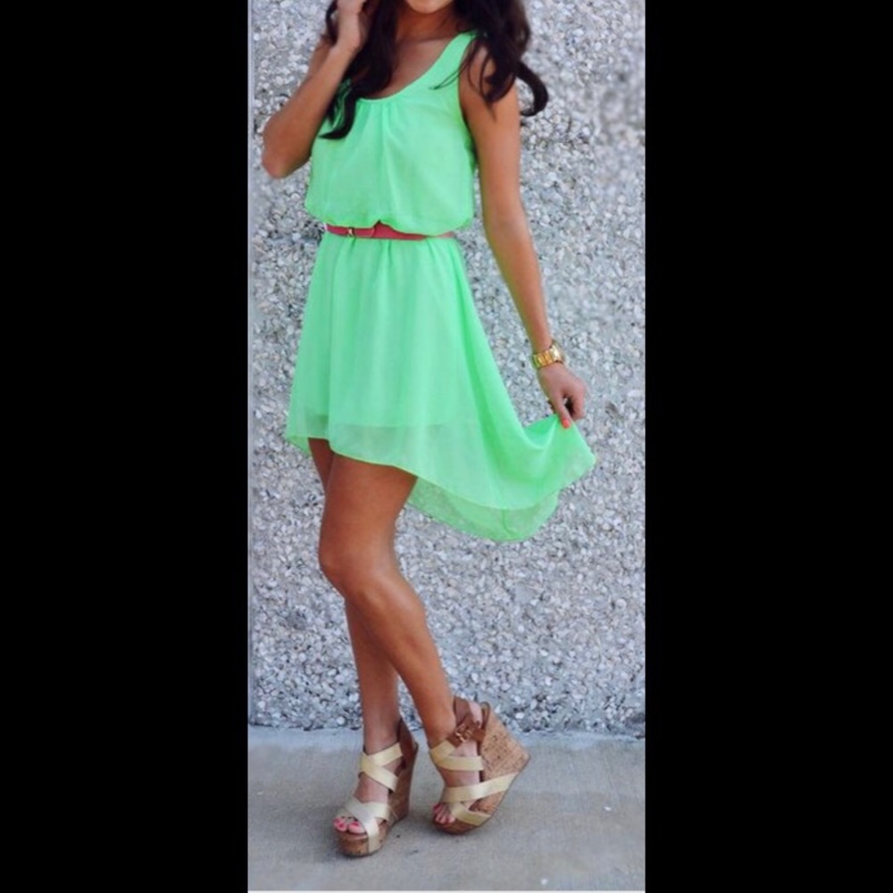 Bright neon green chiffon tumblr dress